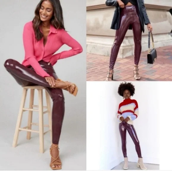 SPANX High-Shine Faux Leather Leggings in Burgundy - Picture 6 of 16